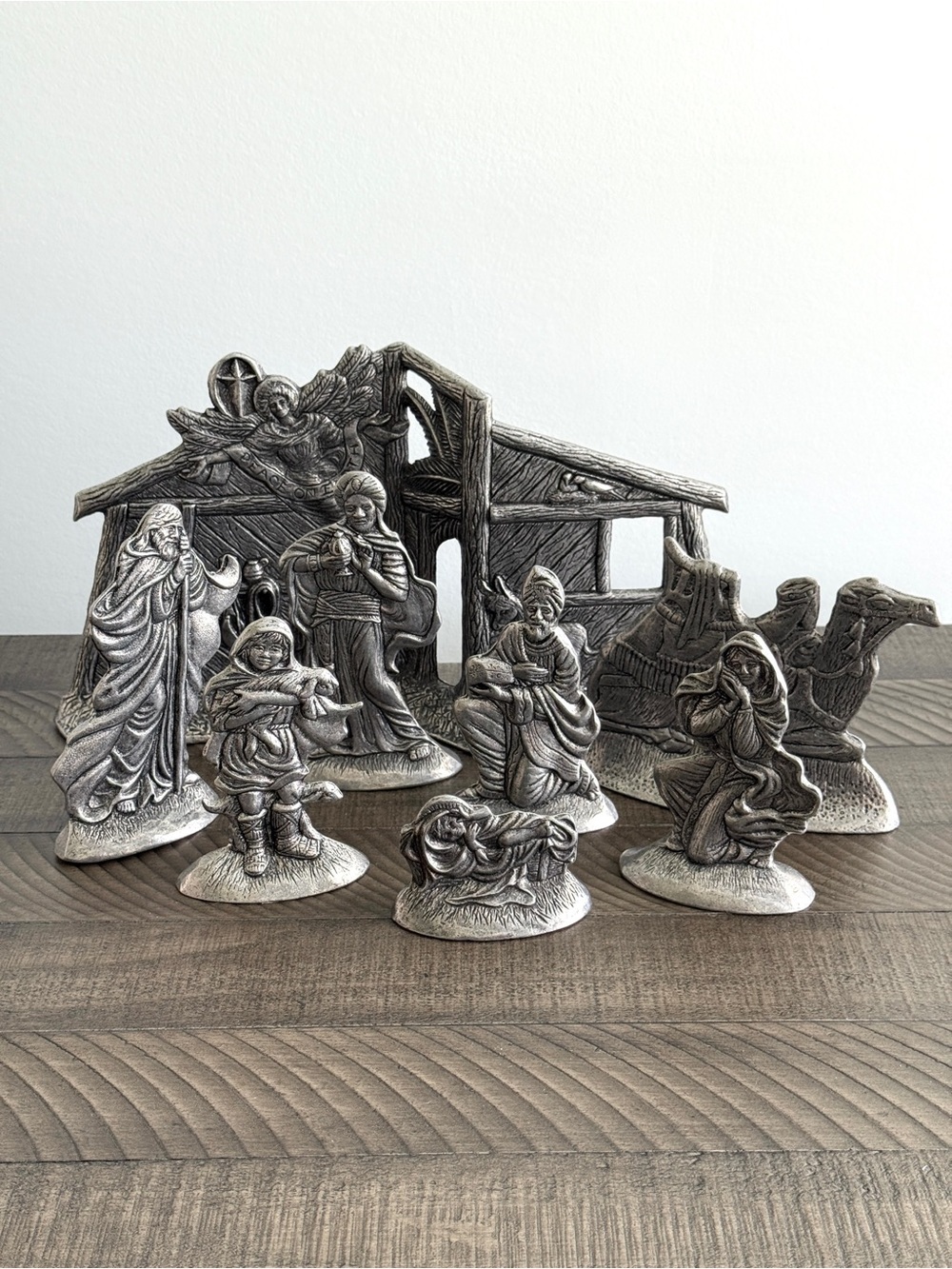 Vintage Carson Statesmetal 8 Piece Nativity Set - Pewter Gray - 4” To 7” Tall